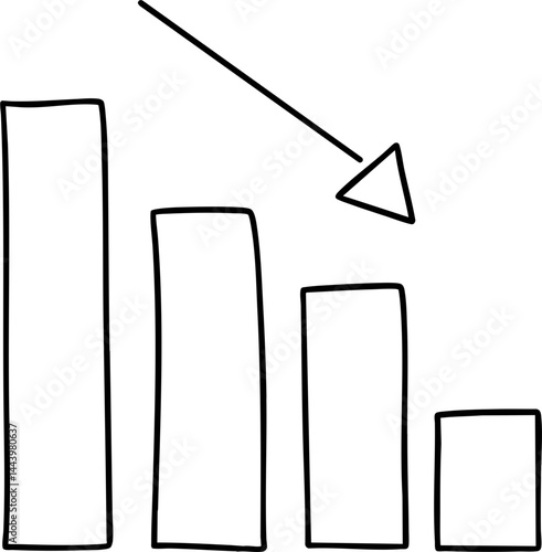 business timeline shows downward trend represented by arrow indicating decline in performance