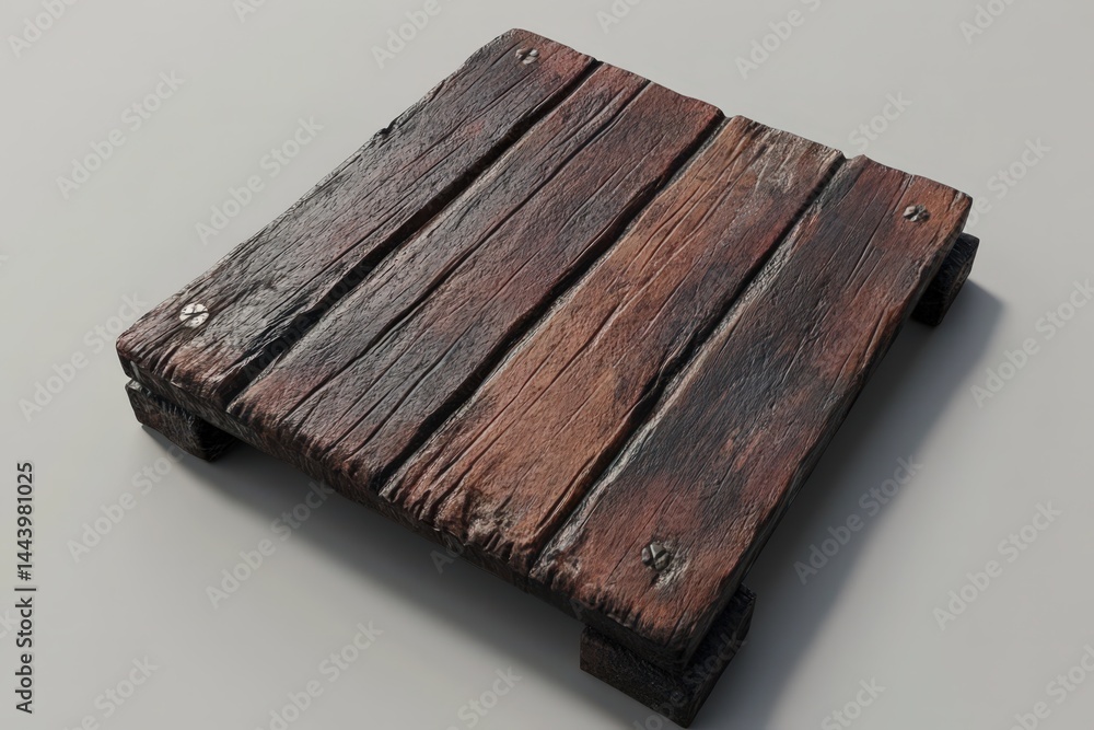 Fototapeta premium Square wooden platform with aged, distressed planks.