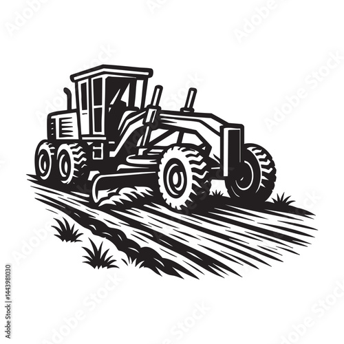 Scraper machine leveling construction ground vector illustration