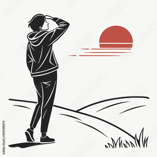 Woman Gazing At The Sunset Silhouette Landscape Art