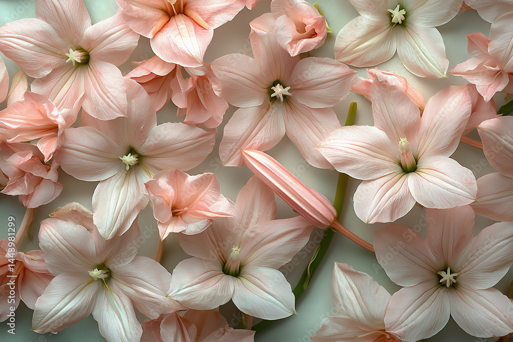 Obraz premium name : serene pale pink nicotiana wall, elegant macro blooms,