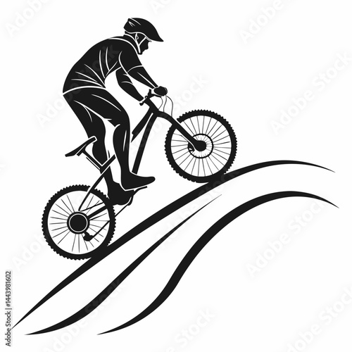 Mountain Biker Silhouette On A Track Ready For Extreme Sports