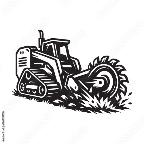 Trencher machine cutting through ground vector illustration