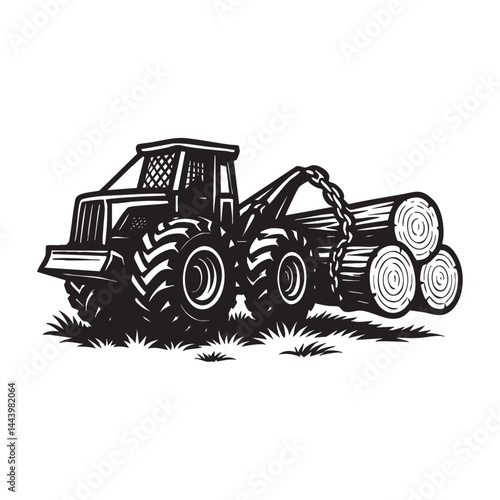 Logging skidder pulling large tree logs vector illustration