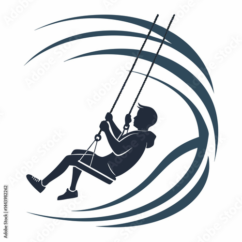 Boy On A Swing Set Graphic Illustration Silhouette With Abstract Lines