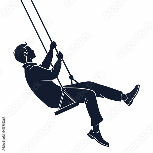 Silhouette Of A Man Enjoying A Rope Swing In Minimalist Style