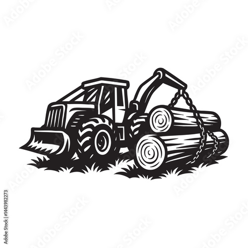 Logging skidder pulling large tree logs vector illustration