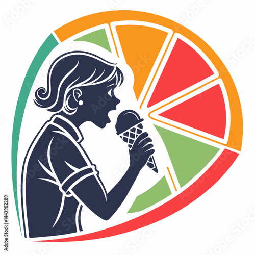 Woman Silhouette Singing Into Ice Cream Cone Microphone Against Citrus Fruit