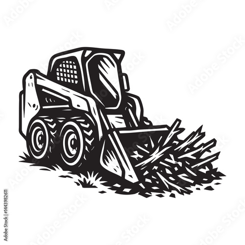 Skid steer loader clearing debris vector illustration