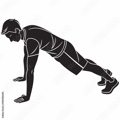 Man Doing Push Up Exercise Workout Silhouette Vector Illustration Fitness Concept