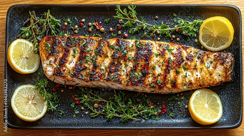 Obraz na płótnie Grilled fish fillet with lemon and herbs w salonie