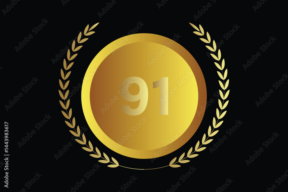 Naklejka premium number 91 icon with laurel wreath vector.