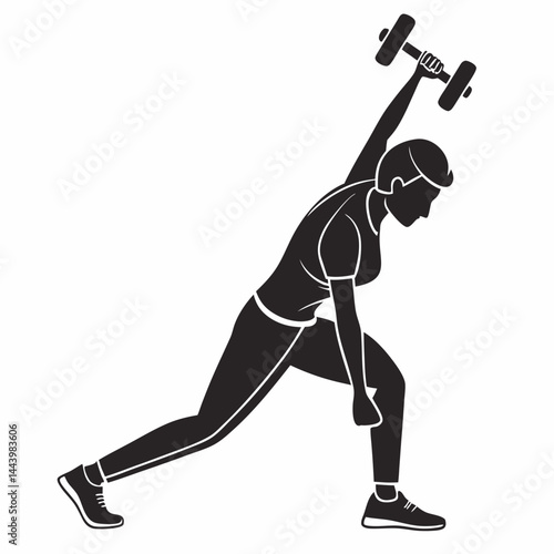 Silhouette Of Woman Doing Lunges While Lifting Dumbbell For Fitness