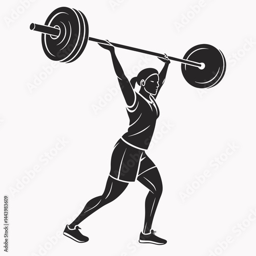 Female Weightlifter Lifting Barbell Silhouette Strong Sporty Woman Workout Graphics