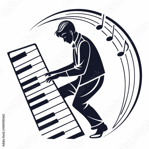 Piano Player Silhouette With Music Notes Elegant Illustration Graphic Design