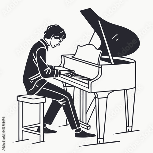 pianist playing piano black and white clip art preview