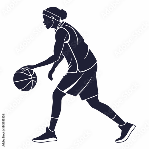 Female Basketball Player Dribbling Ball Isolated Vector Athlete Illustration Sportswoman