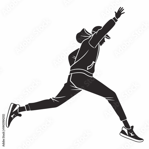 Silhouette Of A Person In Motion Jumping Or Leaping High Forward