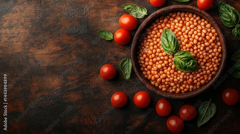 Hearty lentil dish with fresh tomatoes and basil