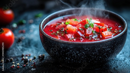 Obraz na płótnie Hearty, steaming red soup w salonie