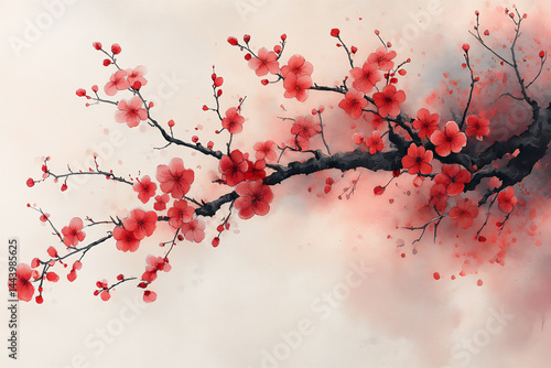retro plum blossom drawing,