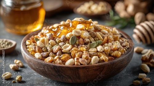 Obraz na płótnie Honey-coated mix of nuts and seeds w salonie
