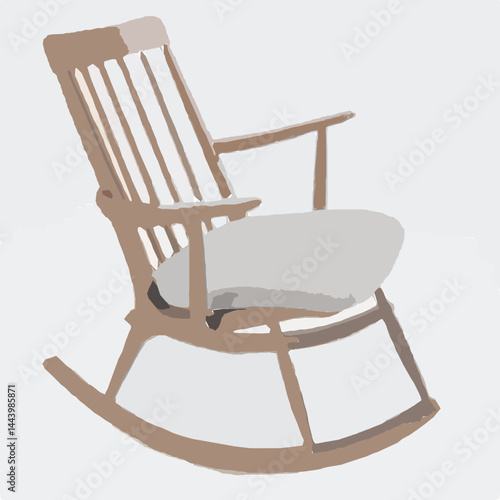 Relaxing Rocking Chair: A comfortable wooden rocking chair with a cushioned seat, perfect for relaxation and tranquility.