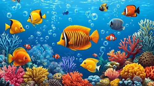 Colorful fishes swimming in a coral reef