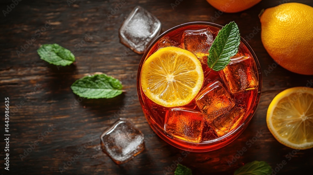 Iced tea with lemon and mint