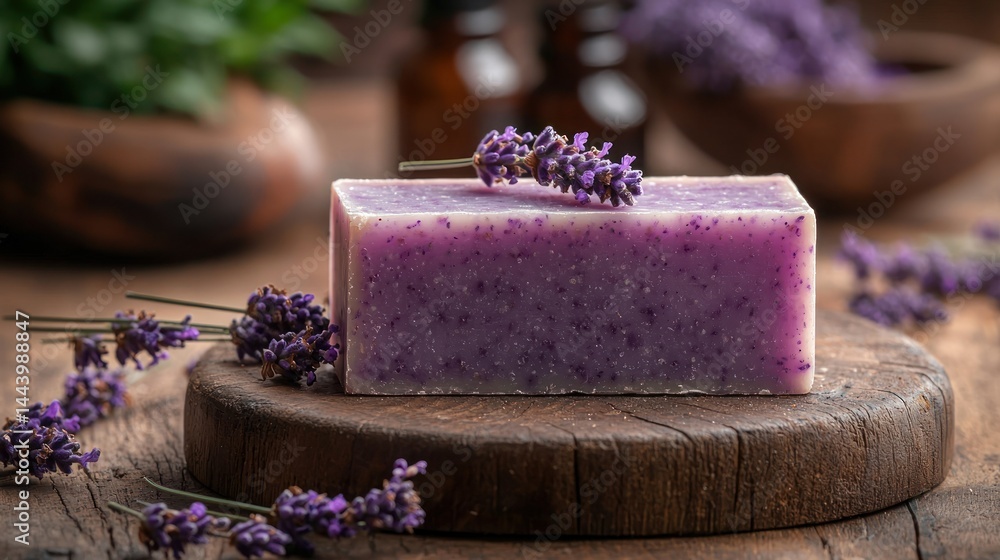 Lavender Soap Bar on Wooden Board