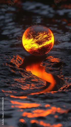 Wallpaper Mural Glowing orb reflected in fiery, rocky water. Torontodigital.ca