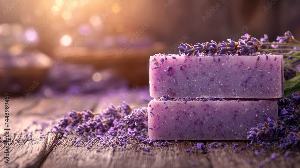 Lavender soap bars on rustic wood