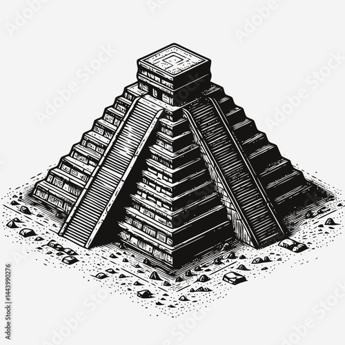 Vivid Illustration of a Hidden Mayan Pyramid Amidst Jungle, Exploring Themes of Mystery and Ancient History