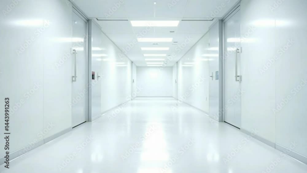Bright Modern Empty White Hallway in Futuristic Building Bright Modern Empty White Hallway in Futuristic Building