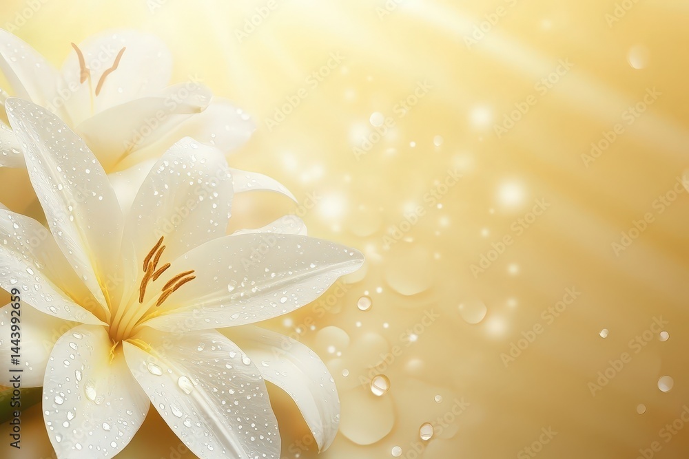 Fototapeta premium Two elegant white lilies, bathed in soft golden light.
