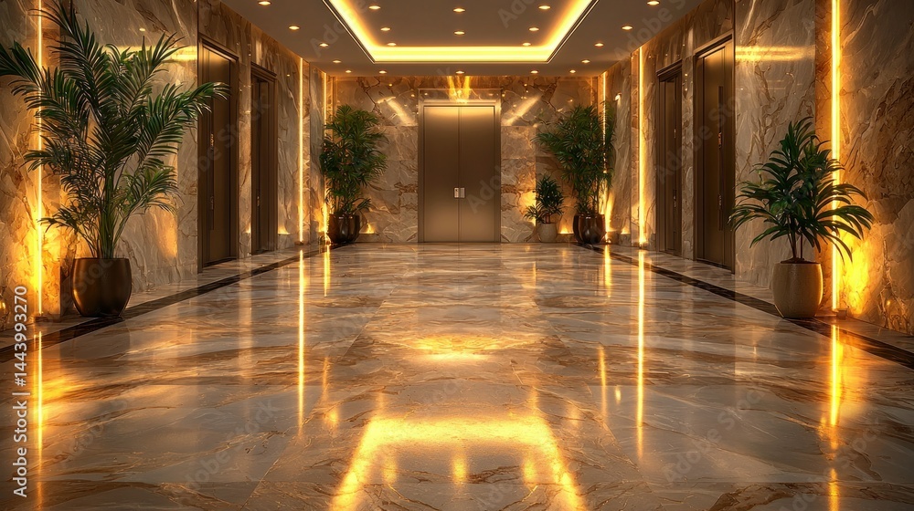 Luxurious hotel elevator lobby