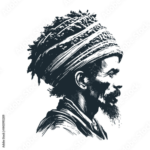 Old man of rastfarian – Black and White Icon Vector and Illustration