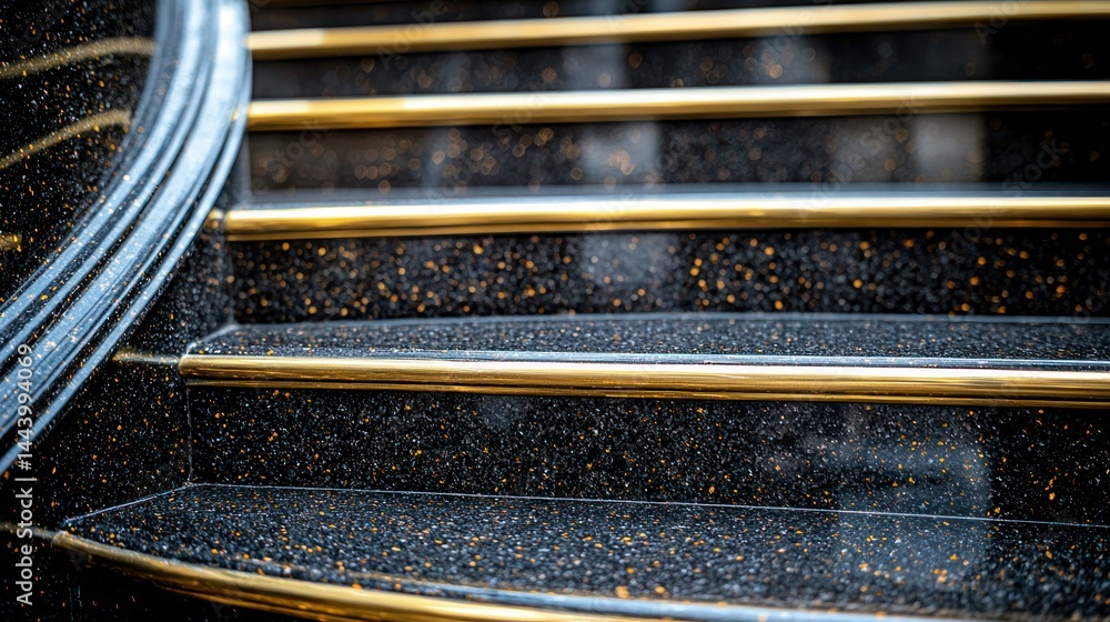 Luxury black granite stairs with gold trim