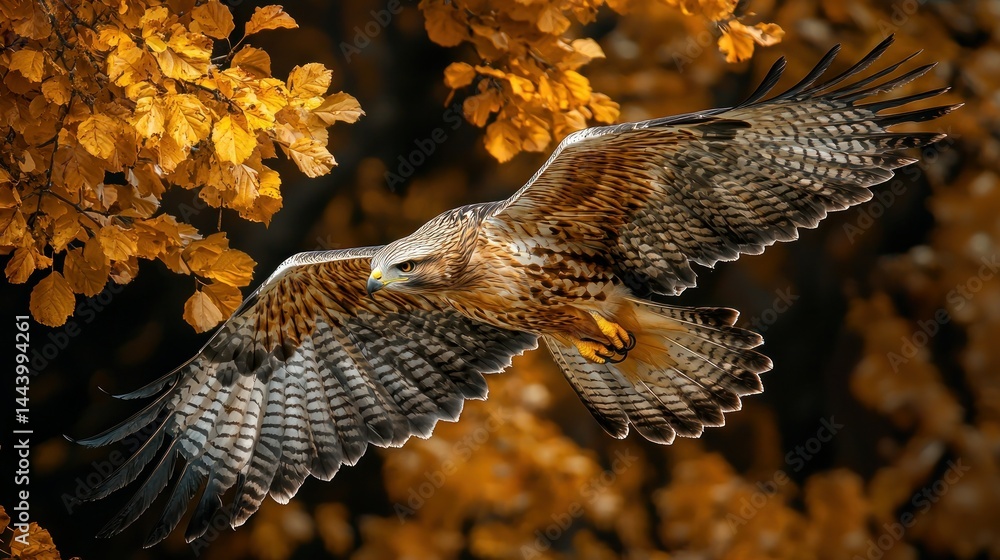 Majestic hawk in autumn foliage