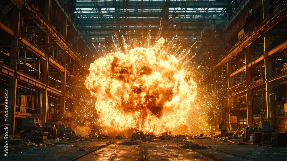 Massive explosion in a large industrial warehouse