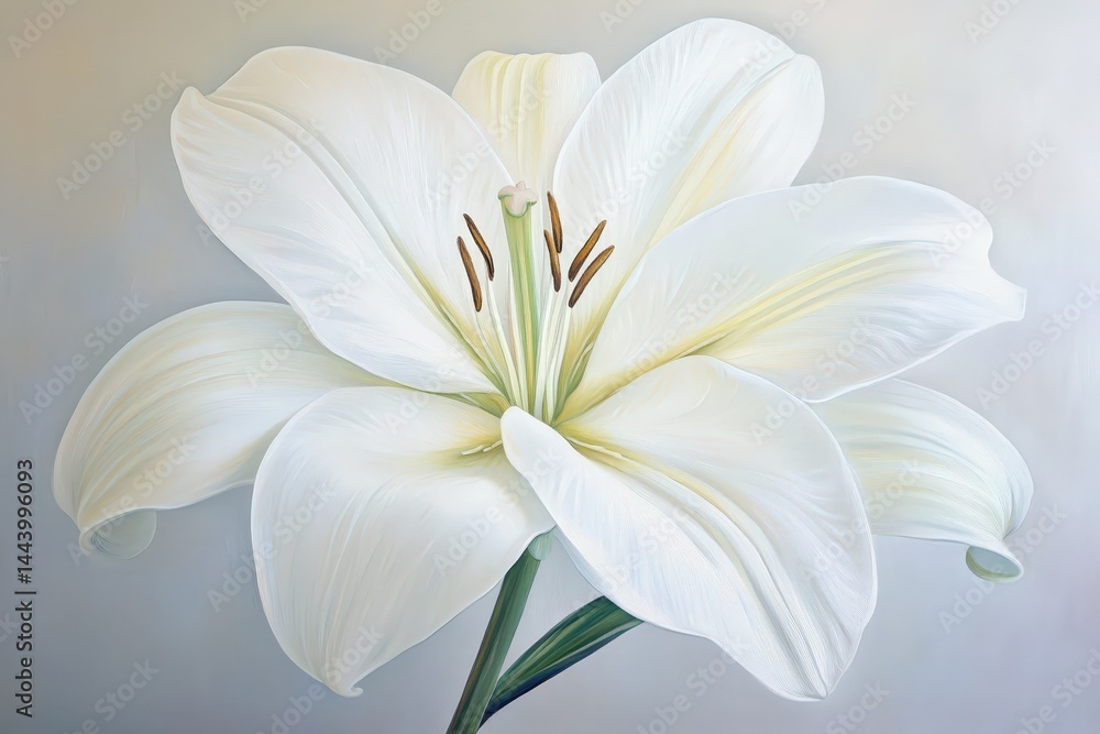 Fototapeta premium Detailed close-up painting of a pristine white lily.