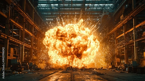 Obraz na płótnie Massive explosion in a large industrial warehouse w salonie