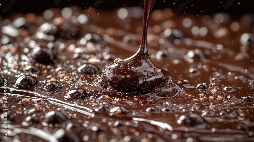 Melted chocolate being poured over a treat