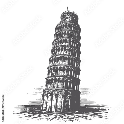 Intriguing Artistic Representation of a Leaning Bell Tower Highlighting Weathered Grandeur and Historical Beauty
