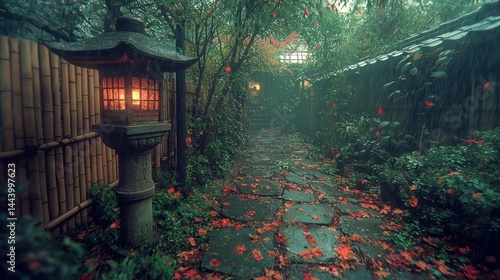Obraz na płótnie Misty Japanese Garden Path w salonie