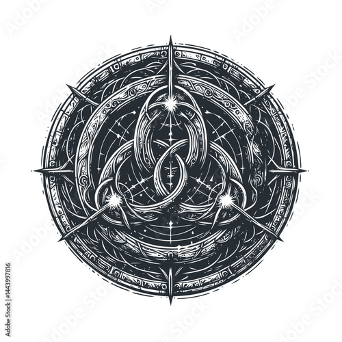 Magical Art Depiction of an Ancient Stone Circle with Spiritual Symbols Surrounded by Enigmatic Mist and Energy