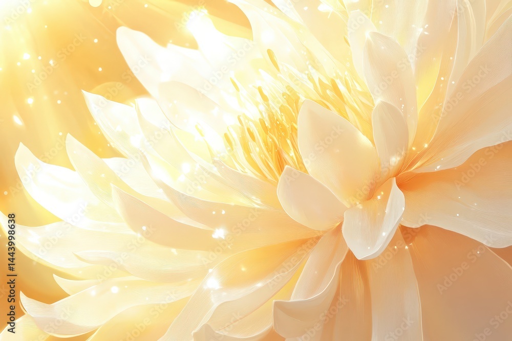 Fototapeta premium Golden blossom close-up detail, illuminated by light.