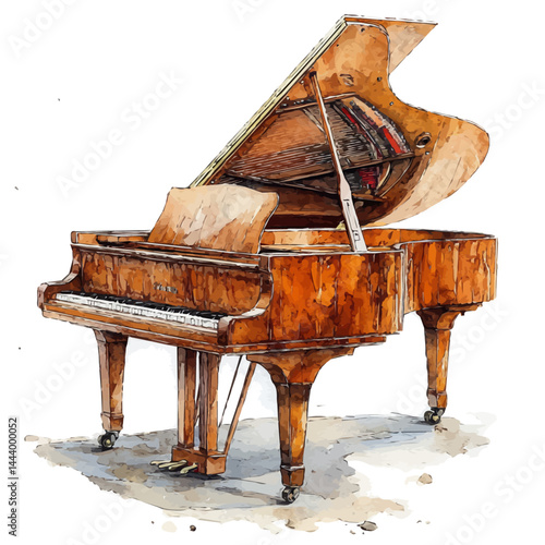 illustration of Grand Pianos Open Lid, watercolor vector, isolated on a white background.