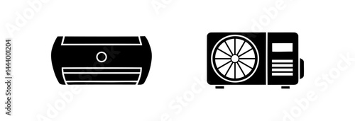 Air conditioner unit and outdoor condenser isolated, showing cooling systems and home climate control technology on a transparent background