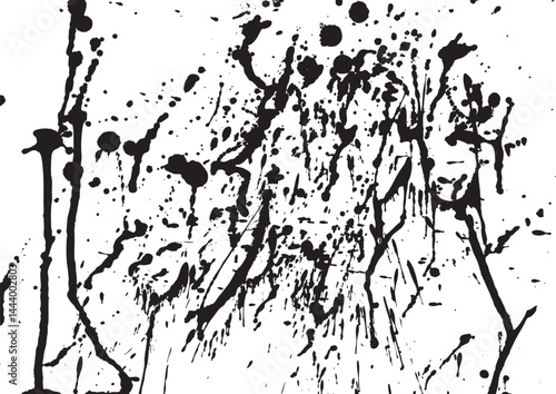 墨の滴る液体と飛沫の白い背景